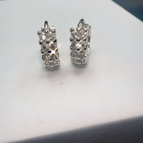 Fashion Sterling Silver Cubic Zirconia Huggie Hoop Earrings Silver - Picture 6 of 7